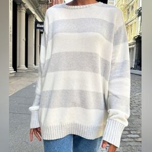 White and Gray Brandy Melville Striped Sweater